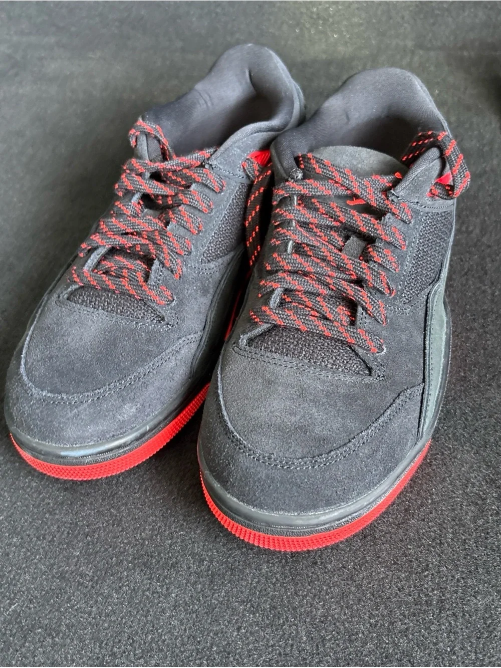 Jordan Men's Black and Red Low-Top Suede Sneakers